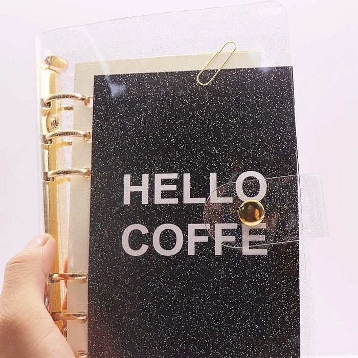 A6 PVC Binder Cover Gold 6-Ring Binders Glitter Powder Bill Card Money Organizer Loose Leaf Notebook Shell - 6