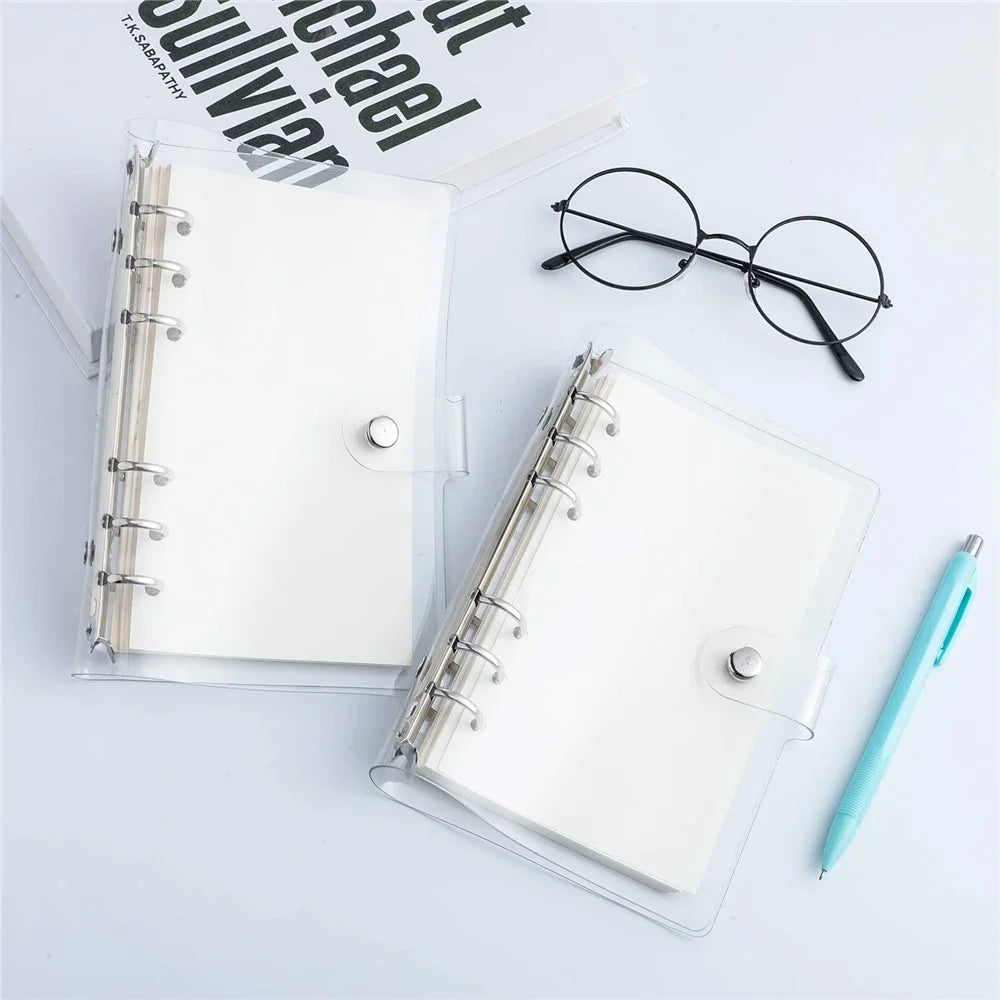 2PCS A6 Binder Covers Transparent Soft PVC 6-Ring Design Snap Button Closure Loose Leaf Folder Notebook Shells - 2