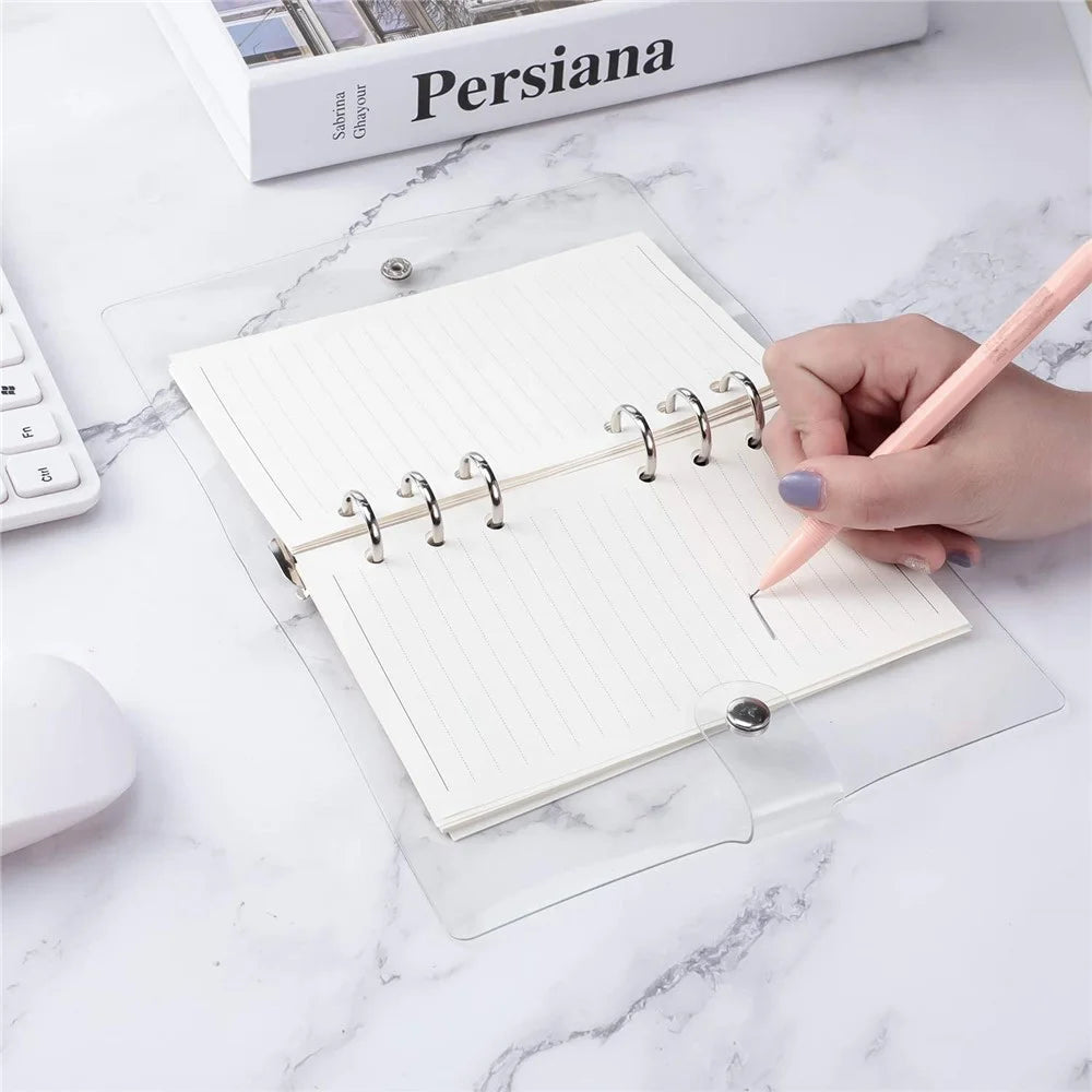2PCS A6 Binder Covers Transparent Soft PVC 6-Ring Design Snap Button Closure Loose Leaf Folder Notebook Shells - 3