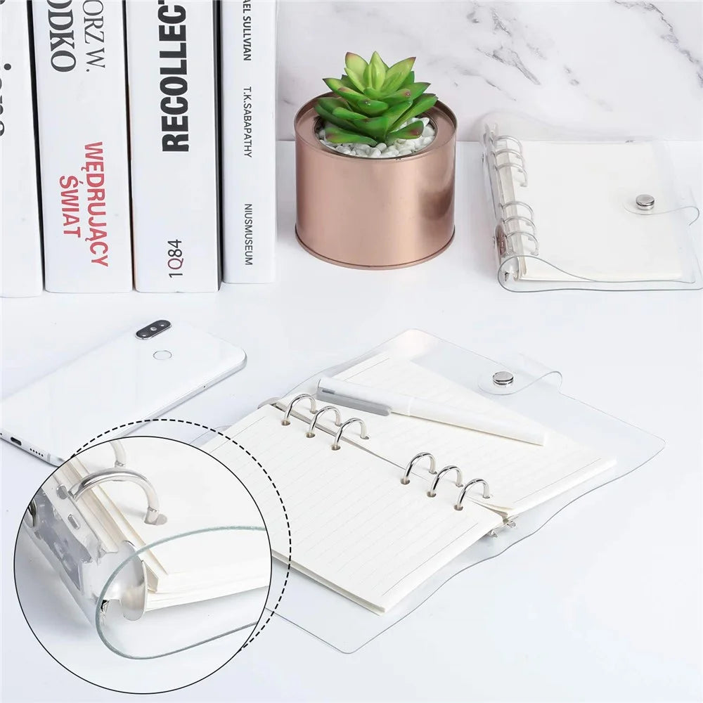 2PCS A6 Binder Covers Transparent Soft PVC 6-Ring Design Snap Button Closure Loose Leaf Folder Notebook Shells - 4