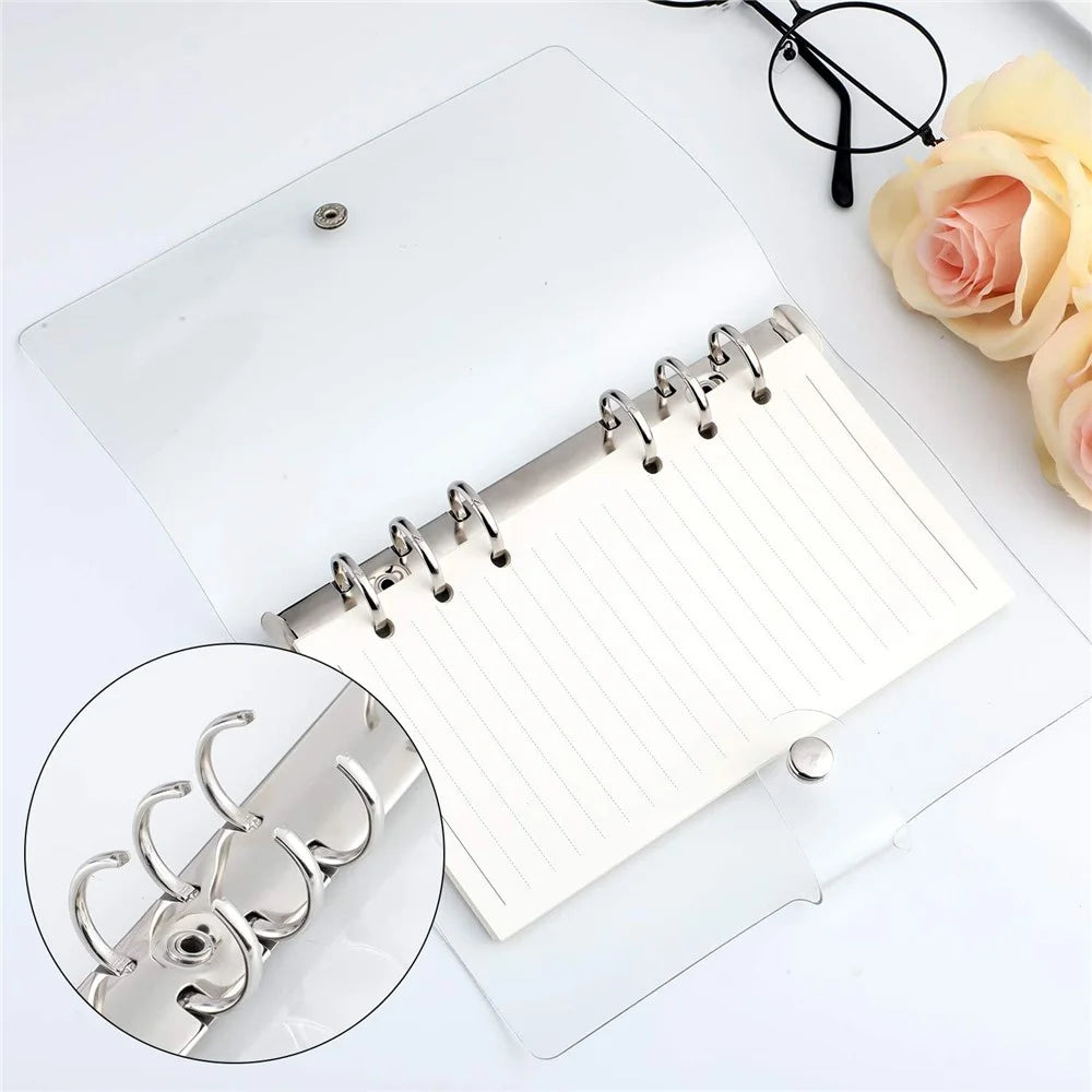 2PCS A6 Binder Covers Transparent Soft PVC 6-Ring Design Snap Button Closure Loose Leaf Folder Notebook Shells - 6