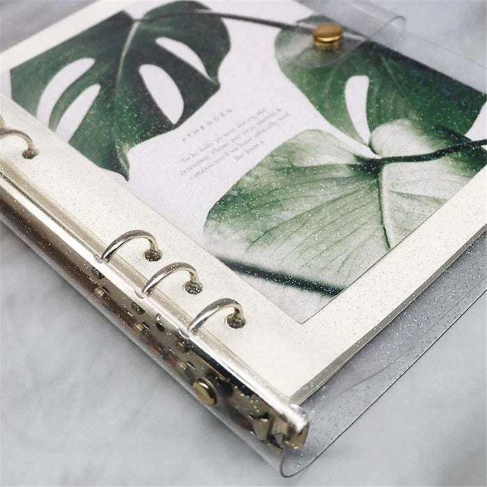 A5 Binder Cover Fashionable Glitter Powder PVC Surface Gold 6 Ring Binders Loose Leaf Notebook Shell - 2