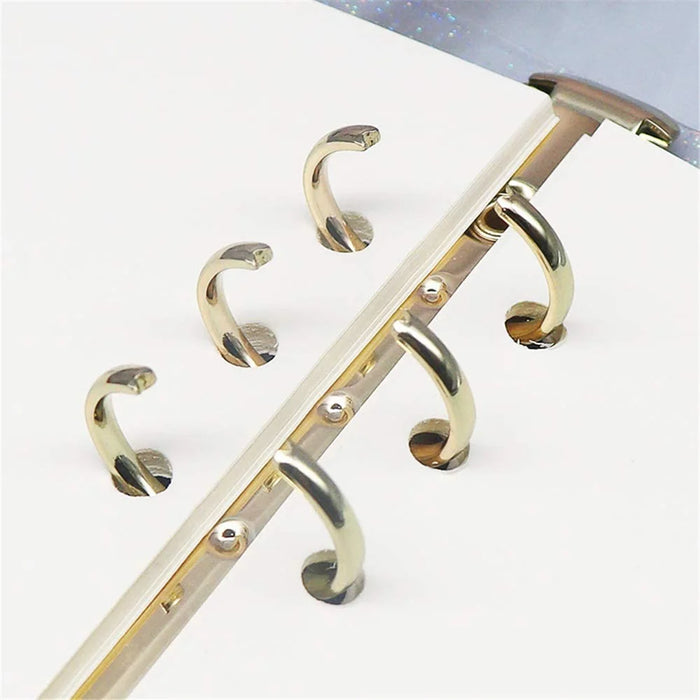 A5 Binder Cover Fashionable Glitter Powder PVC Surface Gold 6 Ring Binders Loose Leaf Notebook Shell - 6