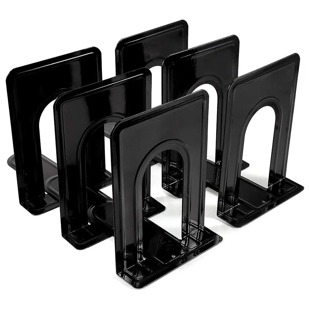 3 Pairs Bookends Metal Book Ends Heavy Duty Book Shelves Non-skid Book Holder Supports for Library Office Home - Black - 1