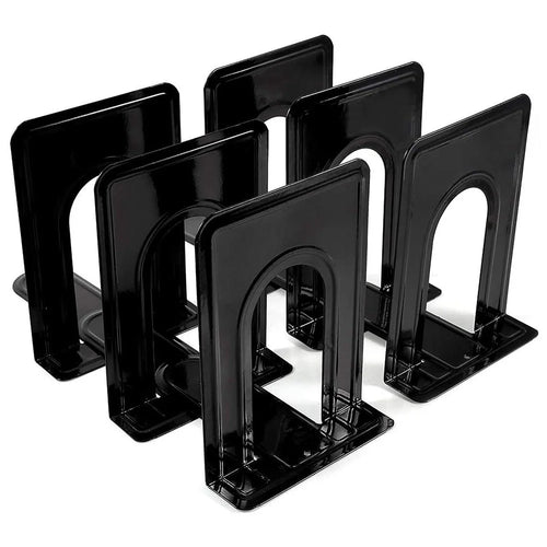 3 Pairs Bookends Metal Book Ends Heavy Duty Book Shelves Non-skid Book Holder Supports for Library Office Home - Black - 1