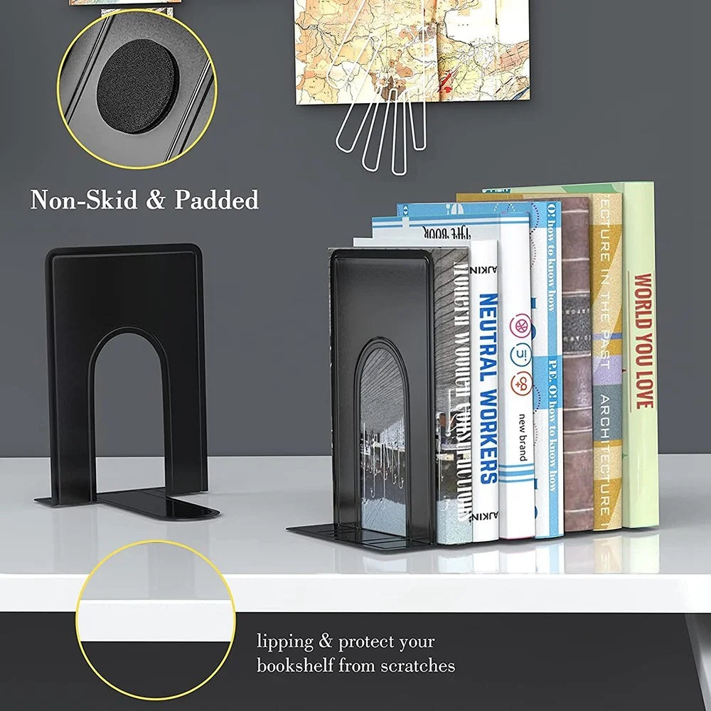 1 Pair Book Ends Metal Bookends Holding Book Universal Non-skid Heavy Duty Office Bookends Shelves, Size M - Blue - 2