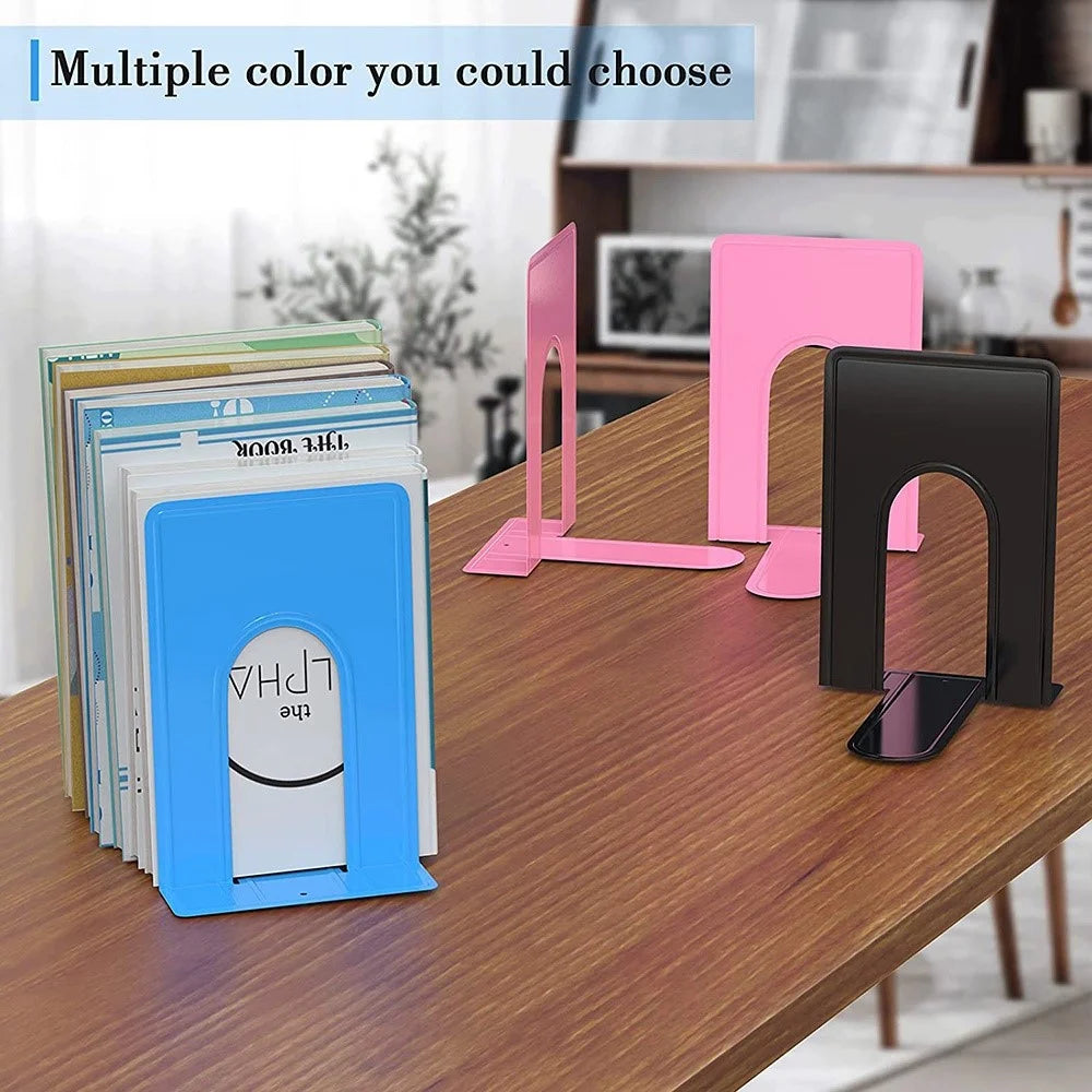 1 Pair Book Ends Metal Bookends Holding Book Universal Non-skid Heavy Duty Office Bookends Shelves, Size M - Blue - 7