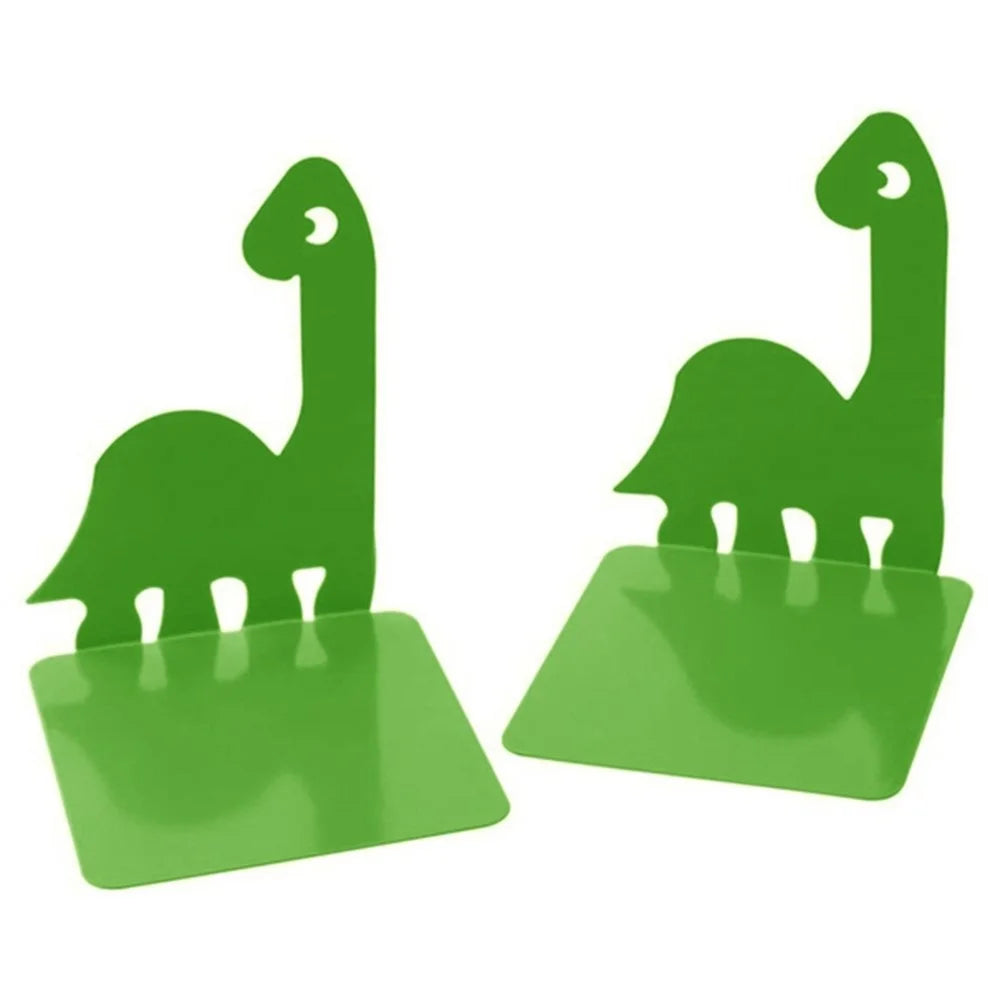 1 Pair Bookends Cartoon Dinosaur Bookshelf Non-slip Metal Book Storage Organizer for Home, School, Office - Green - 1