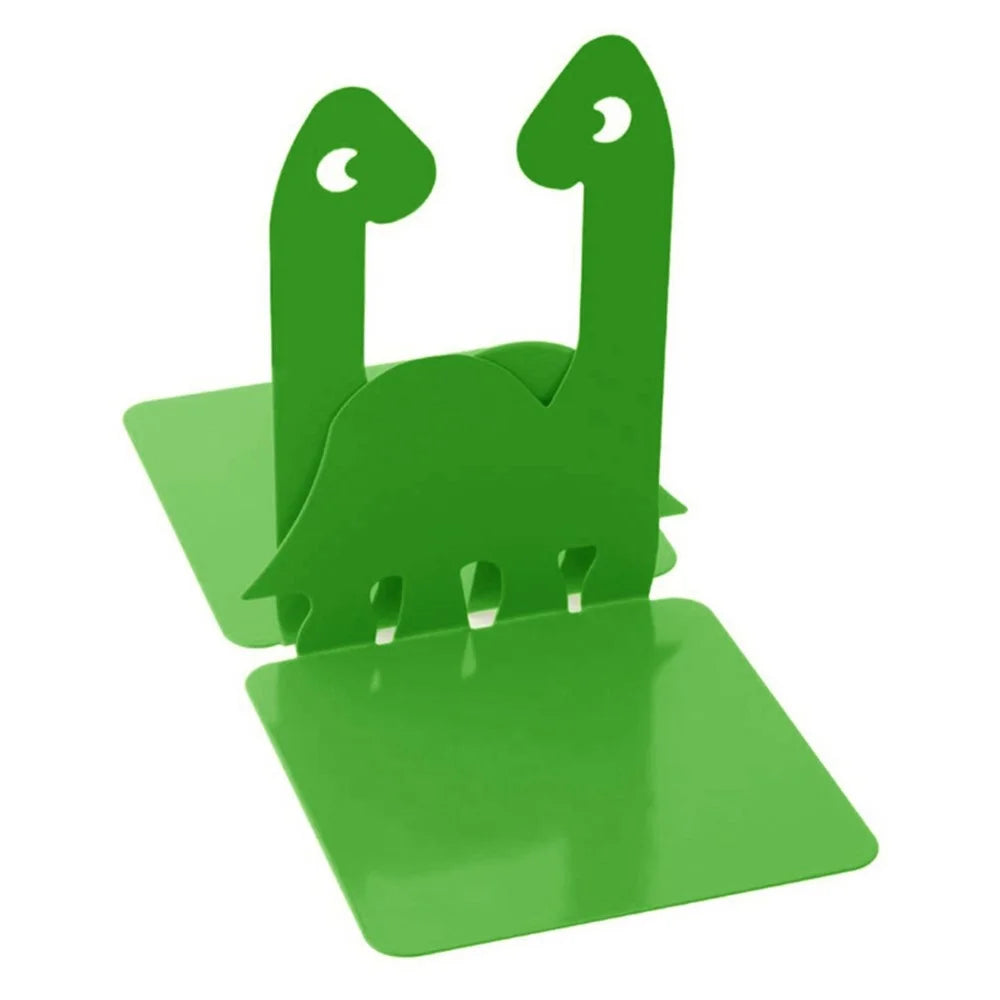 1 Pair Bookends Cartoon Dinosaur Bookshelf Non-slip Metal Book Storage Organizer for Home, School, Office - Green - 2
