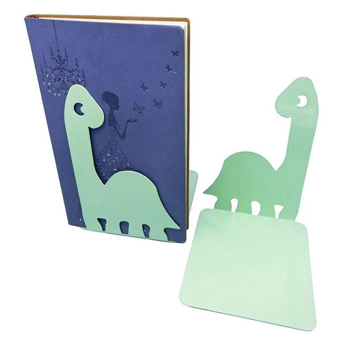 1 Pair Bookends Cartoon Dinosaur Bookshelf Non-slip Metal Book Storage Organizer for Home, School, Office - Green - 5