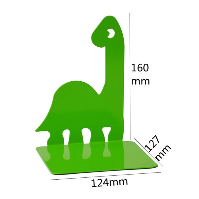 1 Pair Bookends Cartoon Dinosaur Bookshelf Non-slip Metal Book Storage Organizer for Home, School, Office - Green - 6
