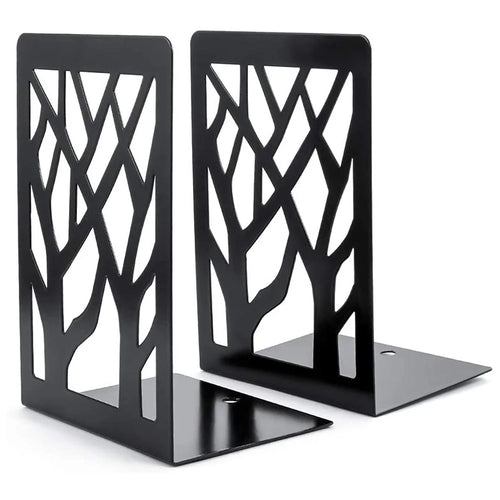1 Pair Metal Book Ends Premium Decorative Bookend Books Magazines Shelves, Non-slip Book Holder Stoppers Organizers - Black - 1