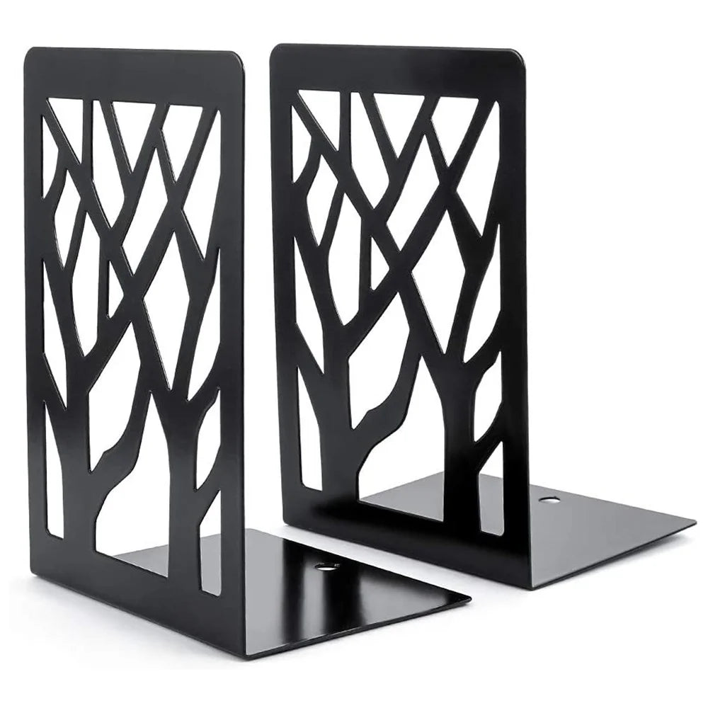 1 Pair Metal Book Ends Premium Decorative Bookend Books Magazines Shelves, Non-slip Book Holder Stoppers Organizers - Black - 1