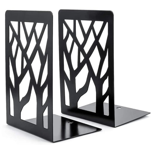 1 Pair Metal Book Ends Premium Decorative Bookend Books Magazines Shelves, Non-slip Book Holder Stoppers Organizers - Black - 1