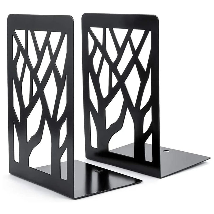 1 Pair Metal Book Ends Premium Decorative Bookend Books Magazines Shelves, Non-slip Book Holder Stoppers Organizers - Black - 1