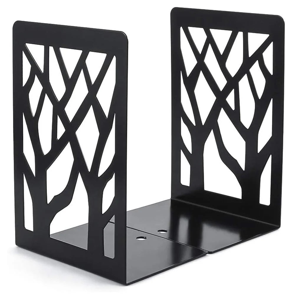 1 Pair Metal Book Ends Premium Decorative Bookend Books Magazines Shelves, Non-slip Book Holder Stoppers Organizers - Black - 2