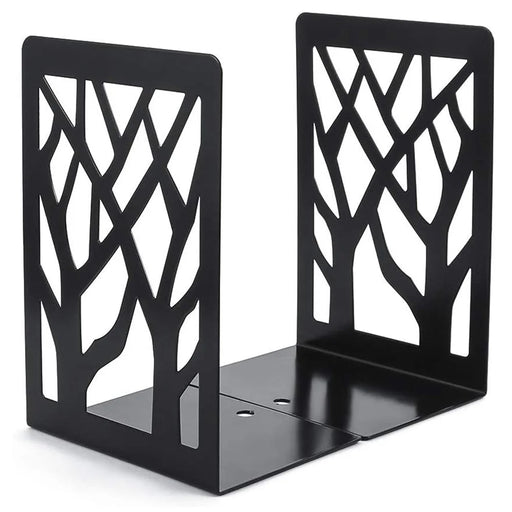 1 Pair Metal Book Ends Premium Decorative Bookend Books Magazines Shelves, Non-slip Book Holder Stoppers Organizers - Black - 2