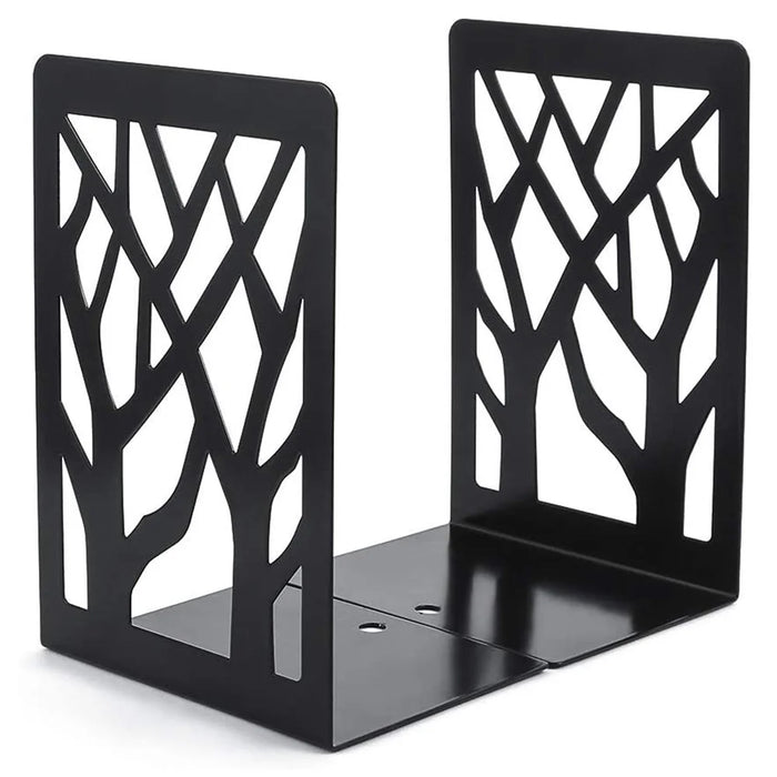 1 Pair Metal Book Ends Premium Decorative Bookend Books Magazines Shelves, Non-slip Book Holder Stoppers Organizers - Black - 2