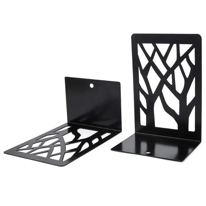 1 Pair Metal Book Ends Premium Decorative Bookend Books Magazines Shelves, Non-slip Book Holder Stoppers Organizers - Black - 3