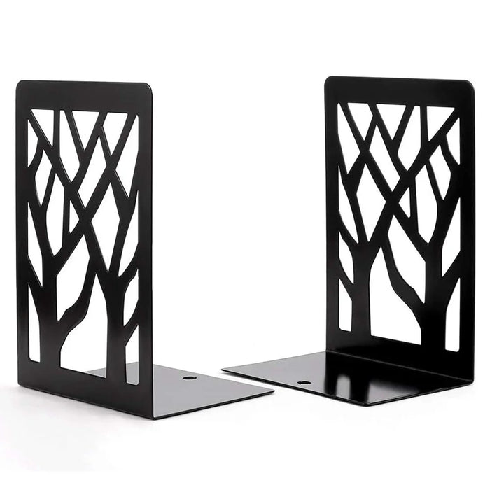 1 Pair Metal Book Ends Premium Decorative Bookend Books Magazines Shelves, Non-slip Book Holder Stoppers Organizers - Black - 4