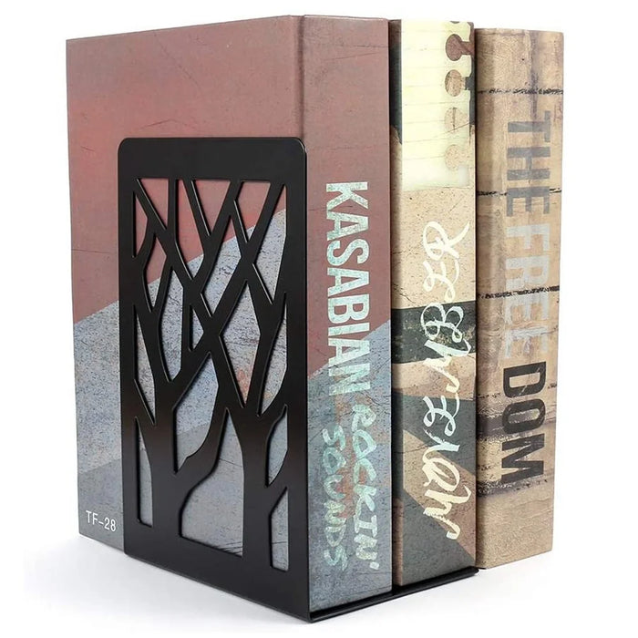 1 Pair Metal Book Ends Premium Decorative Bookend Books Magazines Shelves, Non-slip Book Holder Stoppers Organizers - Black - 6