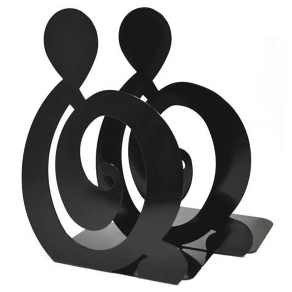 1 Pair Metal Book Ends Bookends Musical High Note Shape Book Stand Holder Desktop Storage Holder - Black - 1
