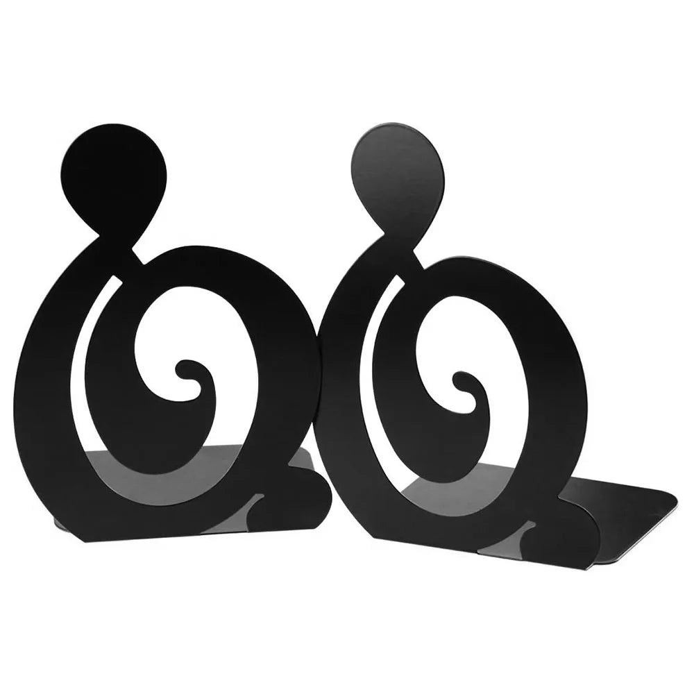 1 Pair Metal Book Ends Bookends Musical High Note Shape Book Stand Holder Desktop Storage Holder - Black - 3