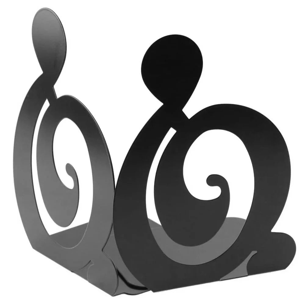 1 Pair Metal Book Ends Bookends Musical High Note Shape Book Stand Holder Desktop Storage Holder - Black - 4