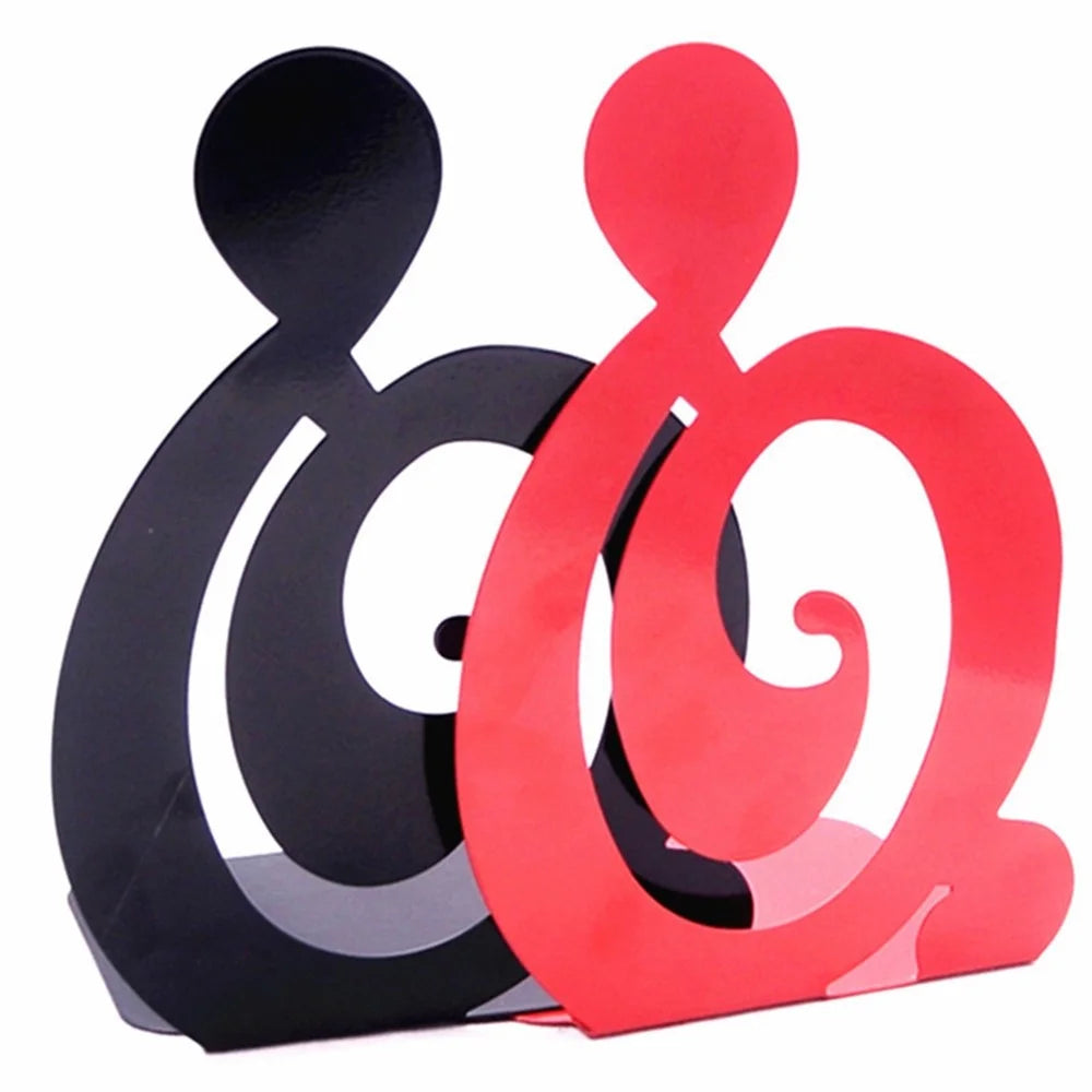 1 Pair Metal Book Ends Bookends Musical High Note Shape Book Stand Holder Desktop Storage Holder - Black - 6