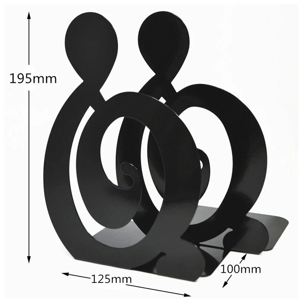 1 Pair Metal Book Ends Bookends Musical High Note Shape Book Stand Holder Desktop Storage Holder - Black - 7
