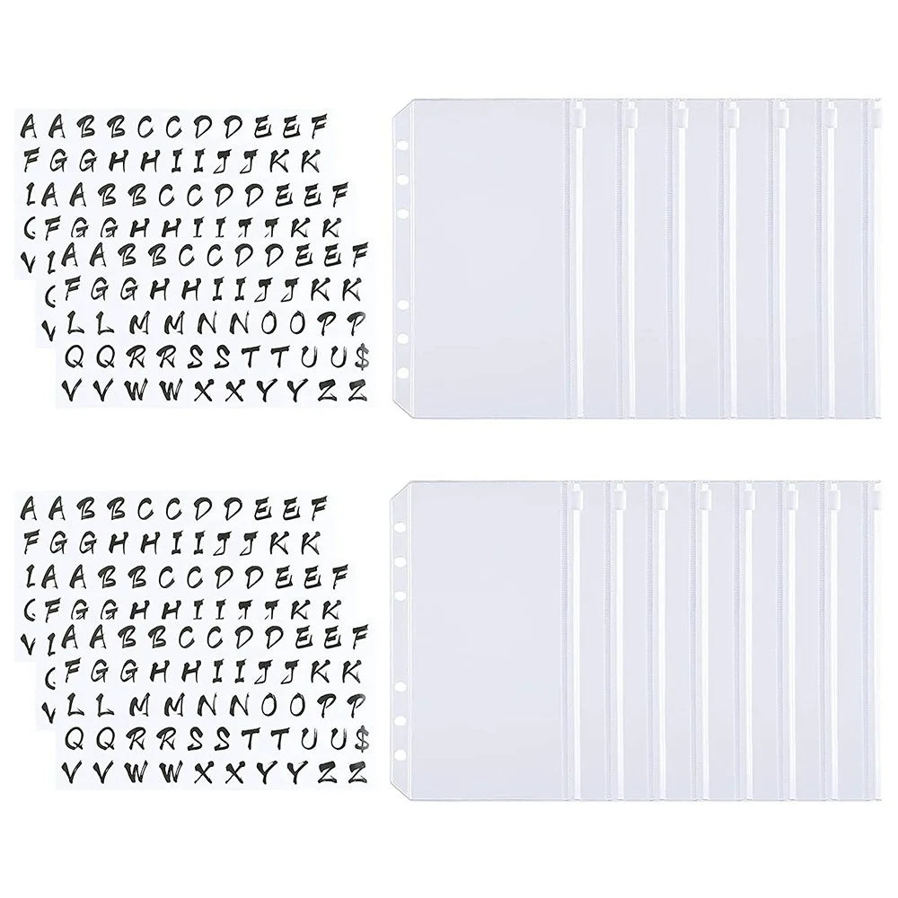 15Pcs A6 Binder Pockets with Letter Labels, PVC Zipper Binder Pouch Filling Bags for 6-Ring Binder Folders - 1