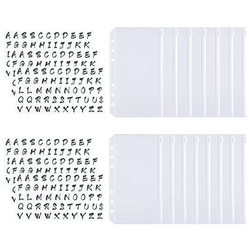 15Pcs A6 Binder Pockets with Letter Labels, PVC Zipper Binder Pouch Filling Bags for 6-Ring Binder Folders - 1