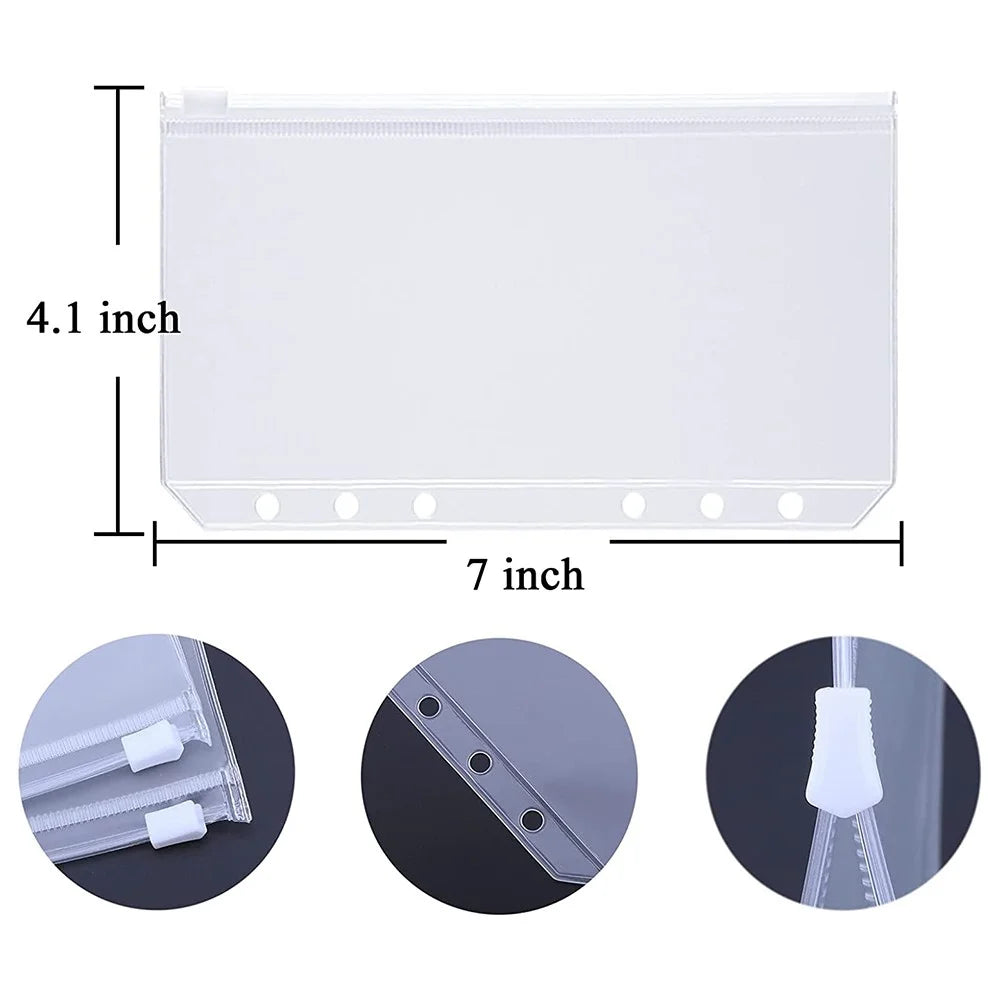 15Pcs A6 Binder Pockets with Letter Labels, PVC Zipper Binder Pouch Filling Bags for 6-Ring Binder Folders - 7