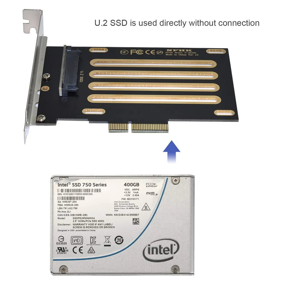 OD-SA-203-BK PCIe 3.0 x4 Lane to U.2 U2 Kit SFF-8639 Host Adapter for Intel Motherboard/750 NVMe PCIe SSD - 7