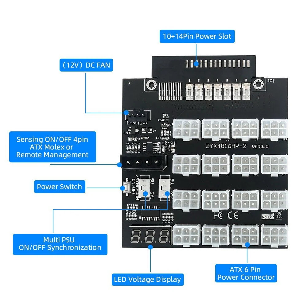 PW-011 For CHIA ETH BTC Mining Miner 12V Flex Slot Server Power Board 14+10Pin to 16x6Pin Power Supply Board - 3