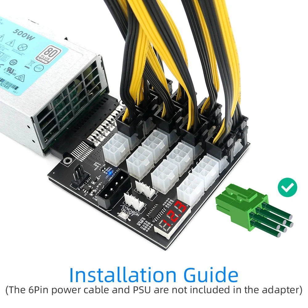 PW-011 For CHIA ETH BTC Mining Miner 12V Flex Slot Server Power Board 14+10Pin to 16x6Pin Power Supply Board - 6