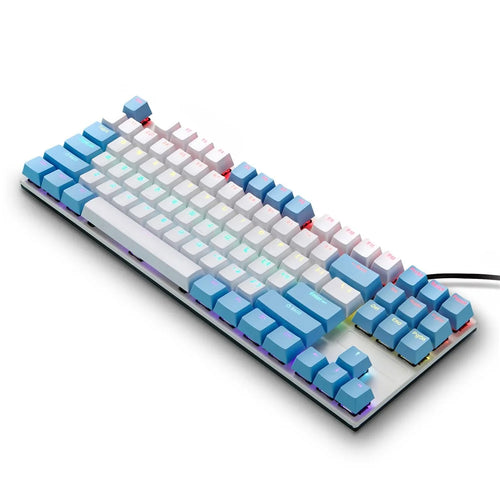 IBLANCOD K87 87-Key Conflict-Free Mechanical Keyboard with Colorful Backlit for Home/Office/Gaming - Blue+White/Blue Switch - 1