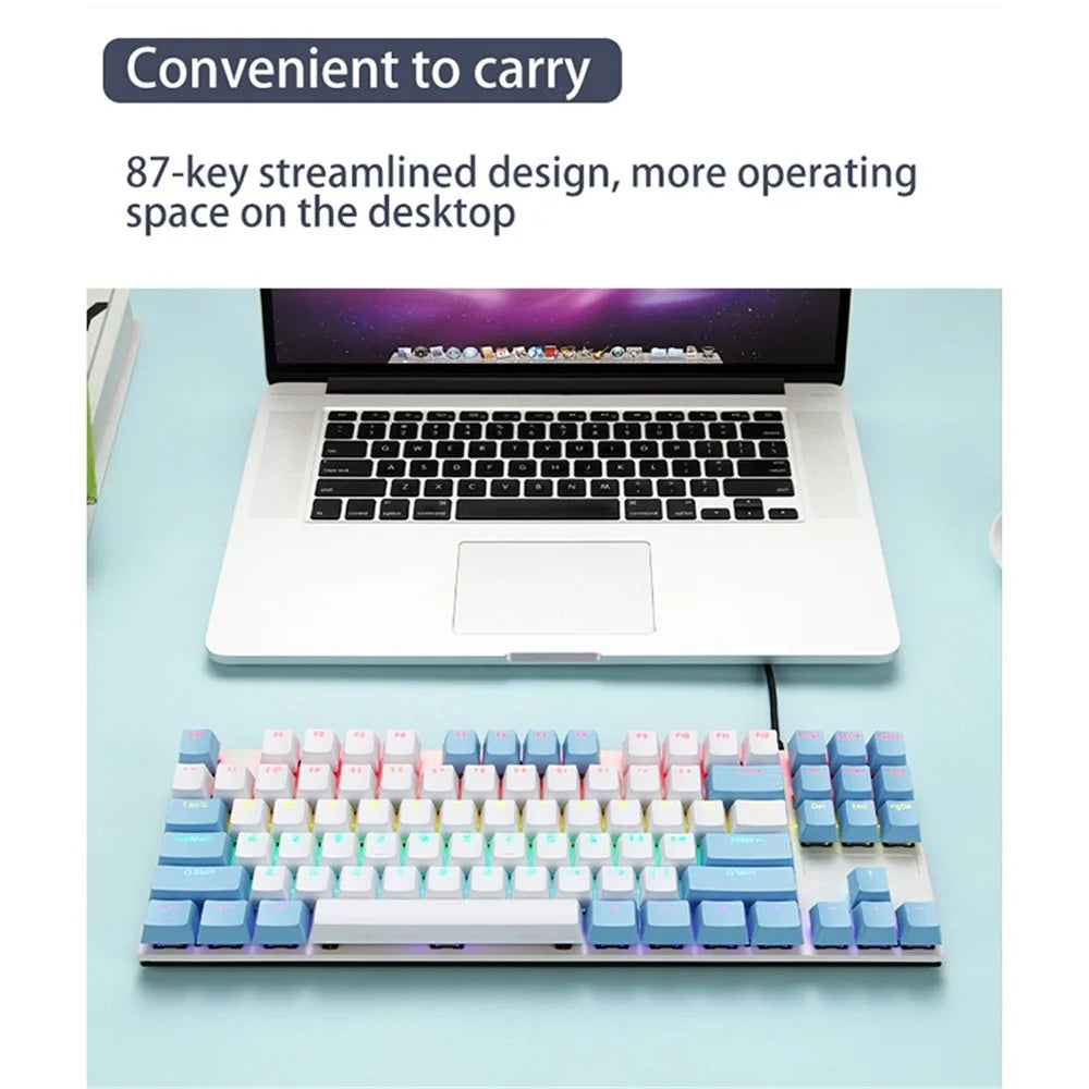 IBLANCOD K87 87-Key Conflict-Free Mechanical Keyboard with Colorful Backlit for Home/Office/Gaming - Blue+White/Blue Switch - 3