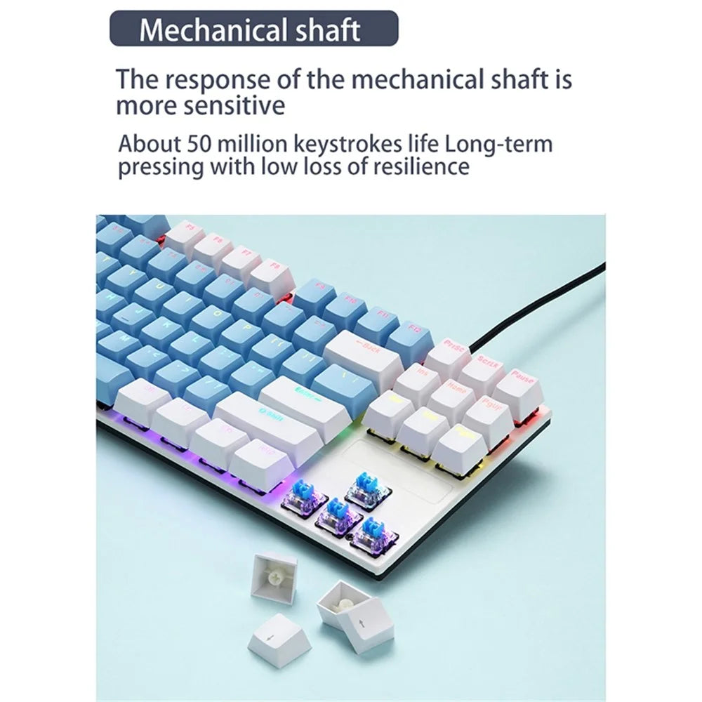 IBLANCOD K87 87-Key Conflict-Free Mechanical Keyboard with Colorful Backlit for Home/Office/Gaming - Blue+White/Blue Switch - 4
