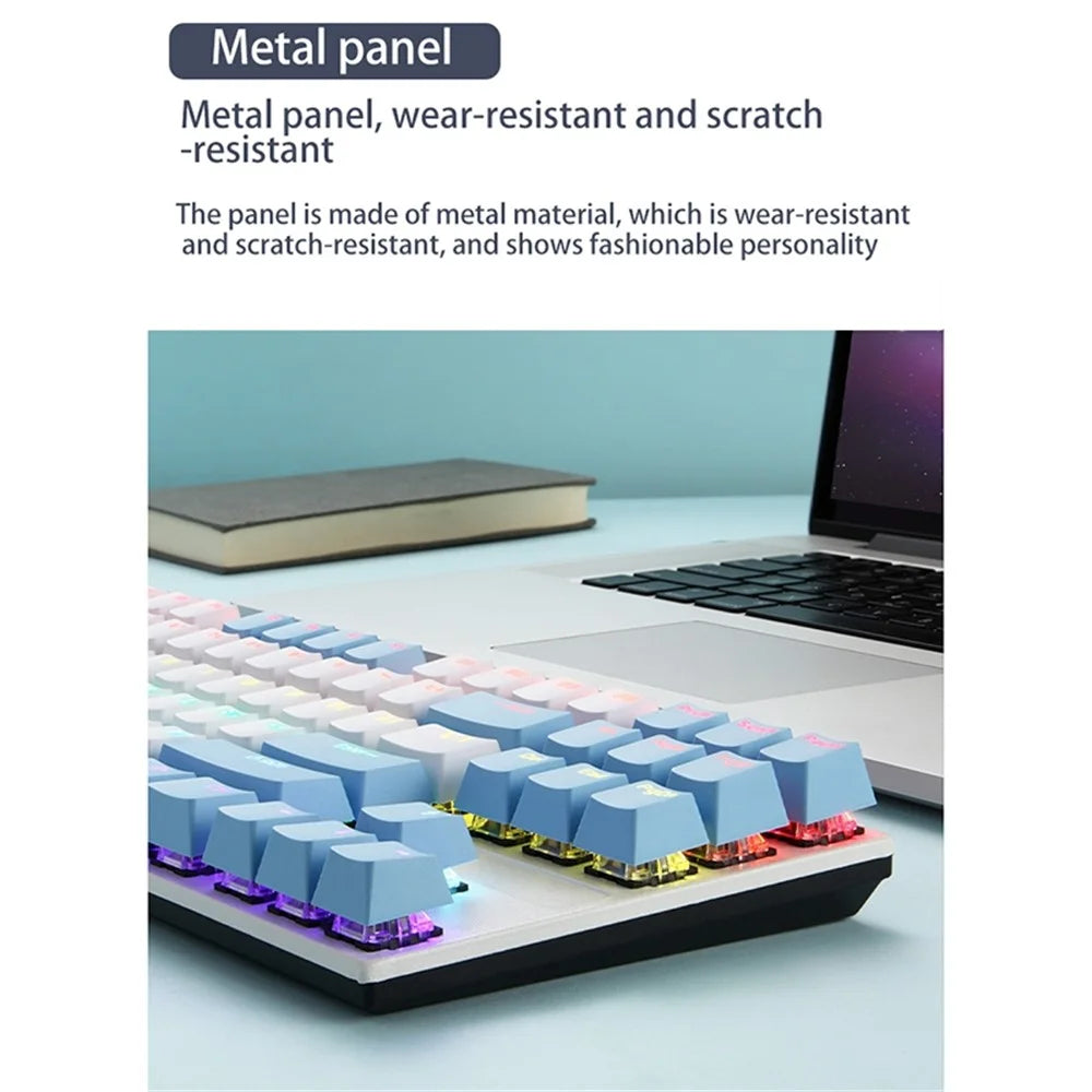IBLANCOD K87 87-Key Conflict-Free Mechanical Keyboard with Colorful Backlit for Home/Office/Gaming - Blue+White/Blue Switch - 5
