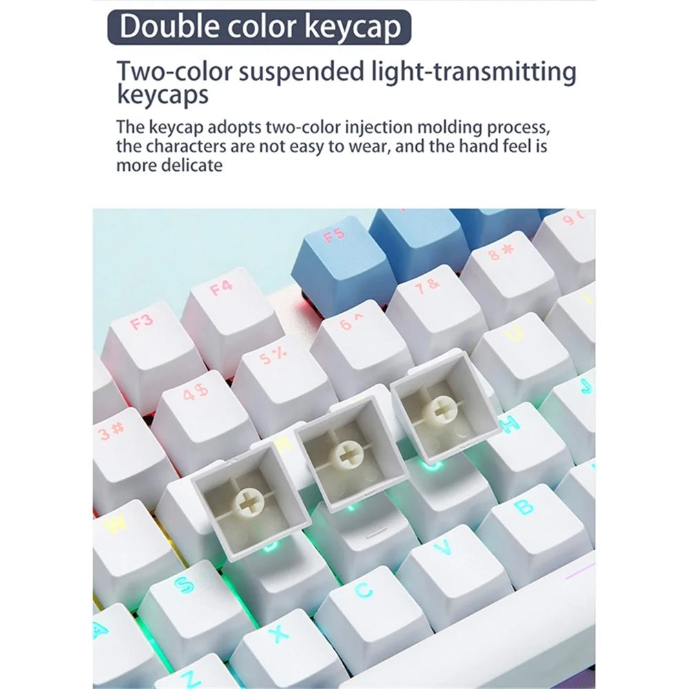 IBLANCOD K87 87-Key Conflict-Free Mechanical Keyboard with Colorful Backlit for Home/Office/Gaming - Blue+White/Blue Switch - 6