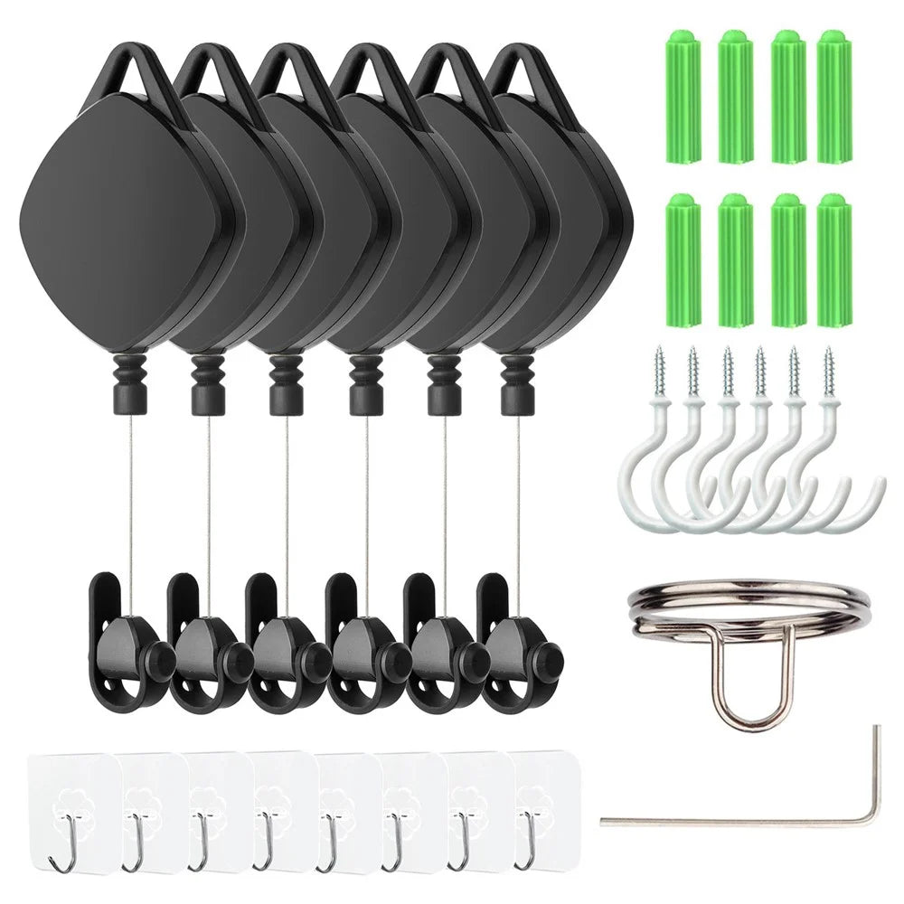 MFTDE 6Pcs Telescopic Ceiling Pulley for HTC Vive Pro/Oculus Rift/Oculus Quest Link/Oculus Quest 2 VR Cable Management System - Black - 1