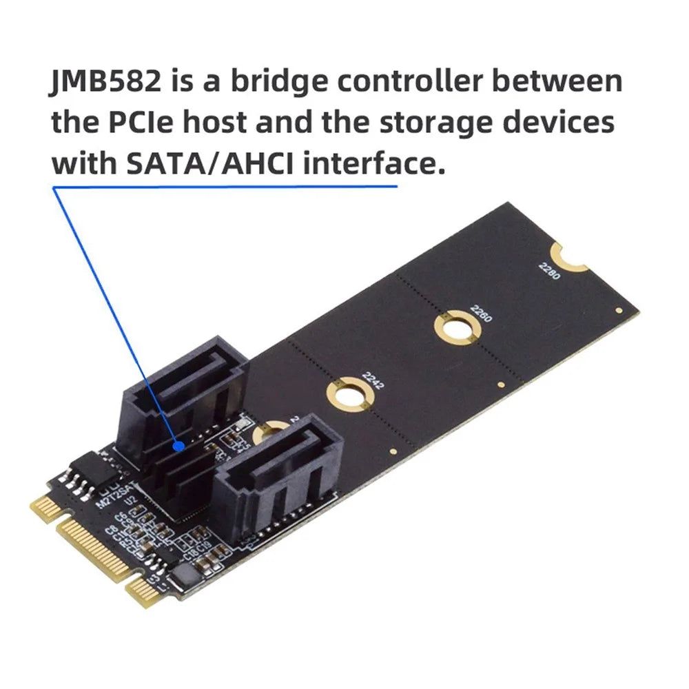 SA-043 NGFF KEY B+M PCI Express to SATA 3.0 6Gbps Dual Ports Adapter 22x80MM Converter Hard Drive Extension Card JMB582 2230 2242 2260 2280 - 5