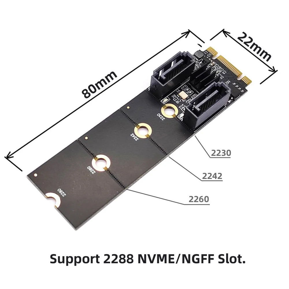 SA-043 NGFF KEY B+M PCI Express to SATA 3.0 6Gbps Dual Ports Adapter 22x80MM Converter Hard Drive Extension Card JMB582 2230 2242 2260 2280 - 6