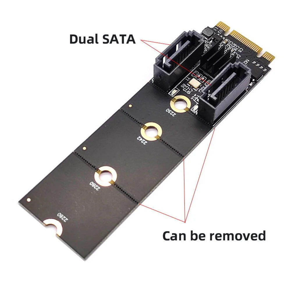 SA-043 NGFF KEY B+M PCI Express to SATA 3.0 6Gbps Dual Ports Adapter 22x80MM Converter Hard Drive Extension Card JMB582 2230 2242 2260 2280 - 7