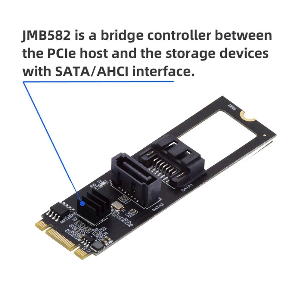 SA-044 NGFF KEY B+M to SATA 3.0 6Gbps Dual Ports Vertical+Horizontal Adapter 22*80MM Converter Hard Drive Extension Card JMB582 2280 - 5