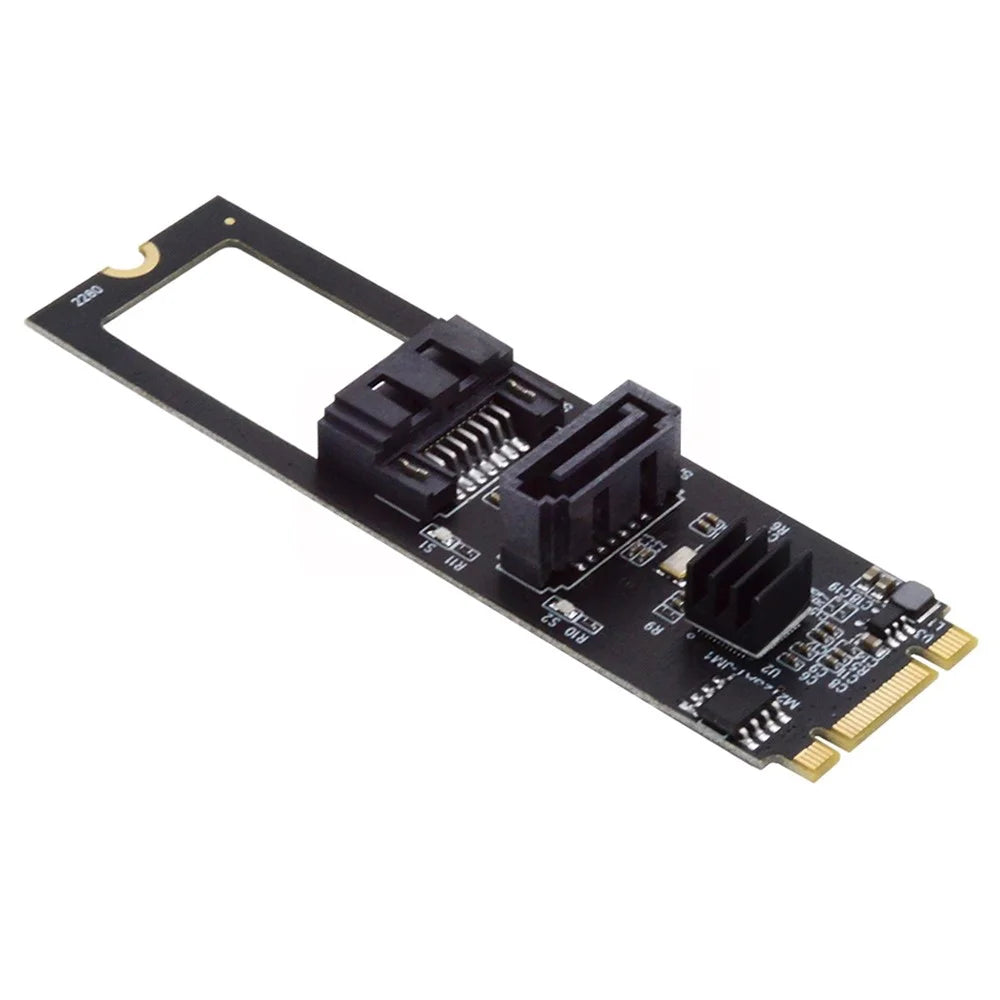 SA-044 NGFF KEY B+M to SATA 3.0 6Gbps Dual Ports Vertical+Horizontal Adapter 22*80MM Converter Hard Drive Extension Card JMB582 2280 - 7