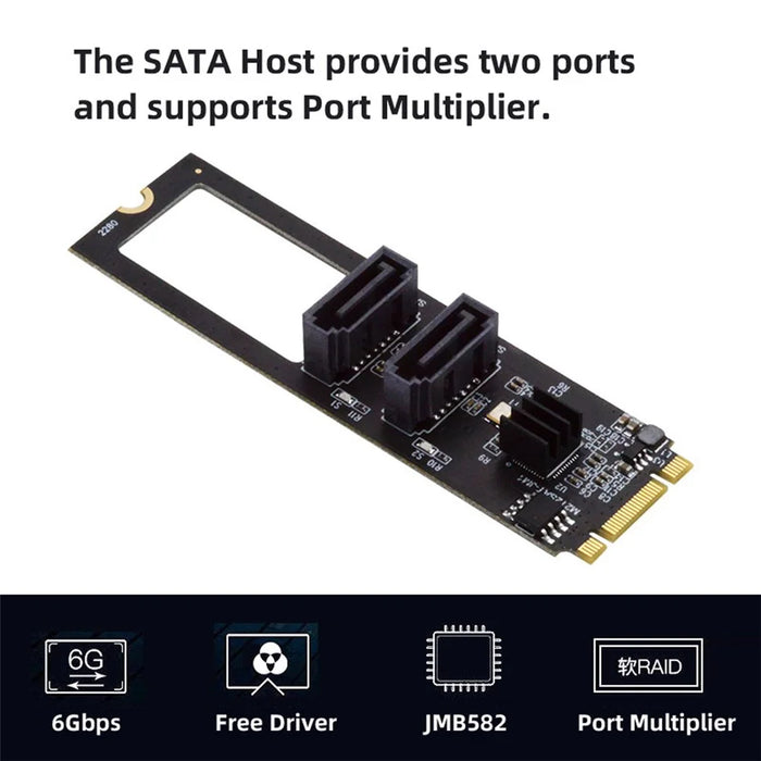 SA-042 NGFF KEY B+M PCI Express to SATA 3.0 22*80MM 6Gbps Dual Ports Adapter Converter Hard Drive Extension Card JMB582 2280 - 2