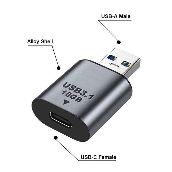 UC-082-AMCF USB 3.0 A Male to Type C Female 10Gbps Data Transfer Adapter Metal Shell High Stability Converter - 5