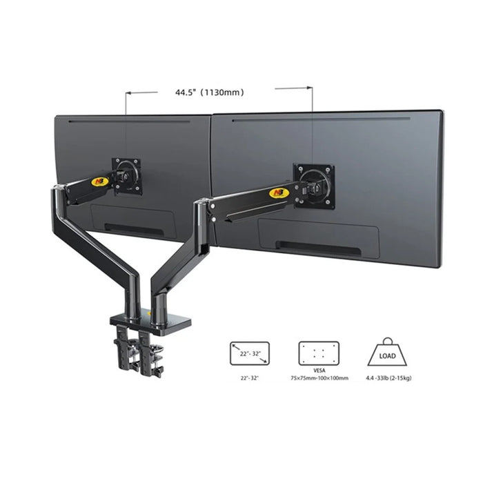 NORTH BAYOU G32 22-32 Inch Dual LCD LED Full Motion Monitor Mount with Gas Spring Arm - 6